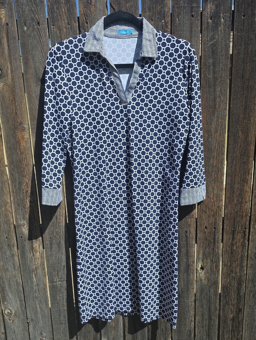 J. McLaughlin Navy and White Geometric Collared Shift Dress